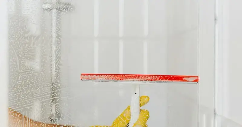 Professional cleaning supplies and spray bottles neatly organized on a surface