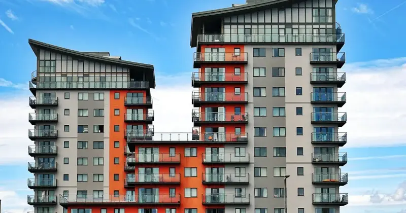 Row of modern townhomes in a residential community