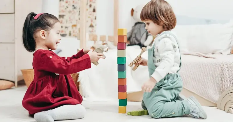 Colorful daycare playroom with clean organized toys