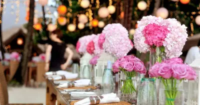 Event venue banquet hall with clean table settings