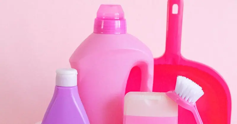 Assorted cleaning supply bottles including hydrogen peroxide