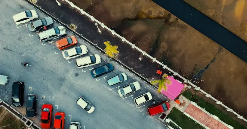 Multi-level parking garage with clean concrete floors